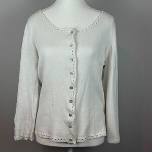 Moda INTL. WHite Fairy Cottagecore Womens Y2K Cardigan SZ Large Coquette Shell